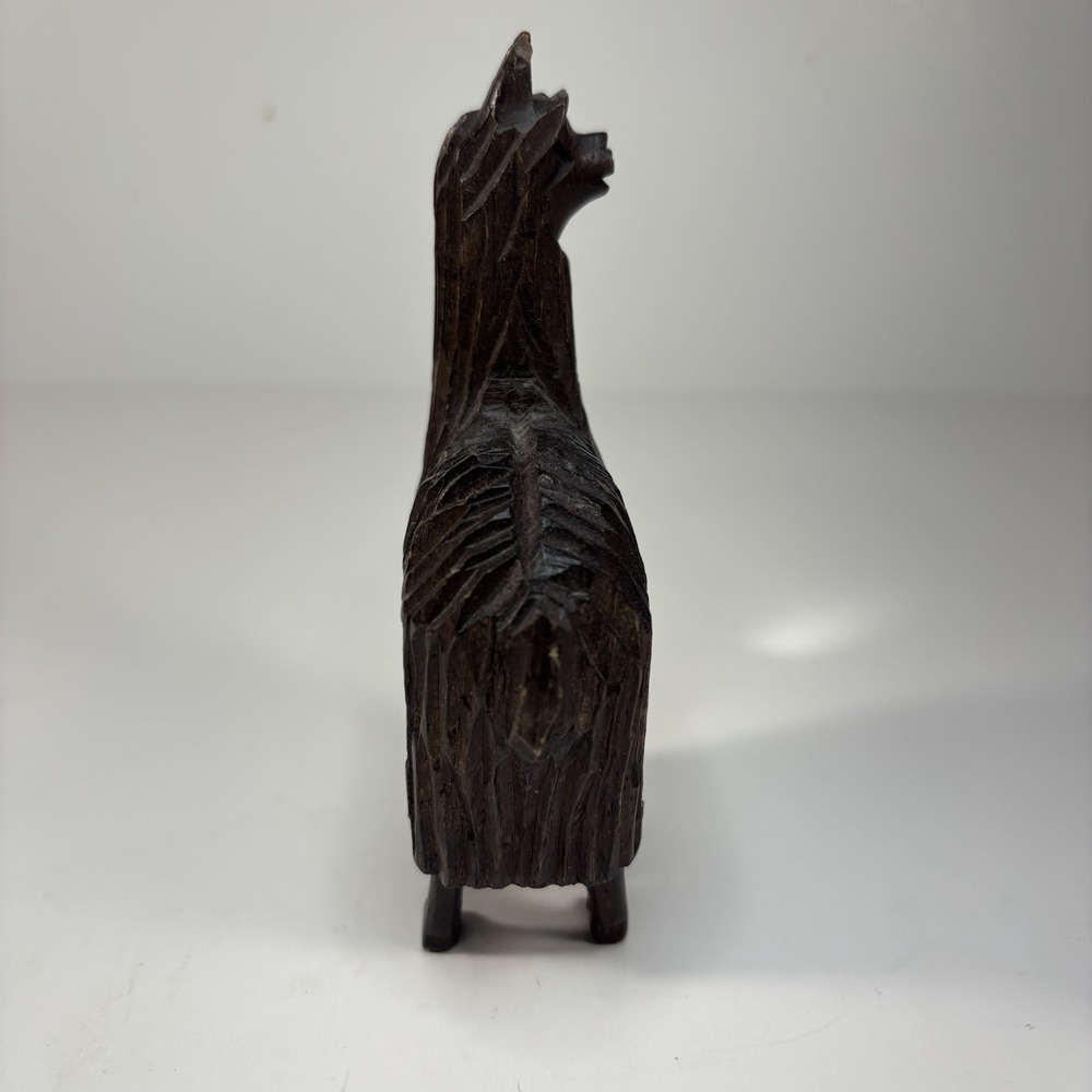 Vtg Boho Home Decor Small Hand Carved Dark Wood Alpaca Figurine Rustic Folk Art - Picture 6 of 6